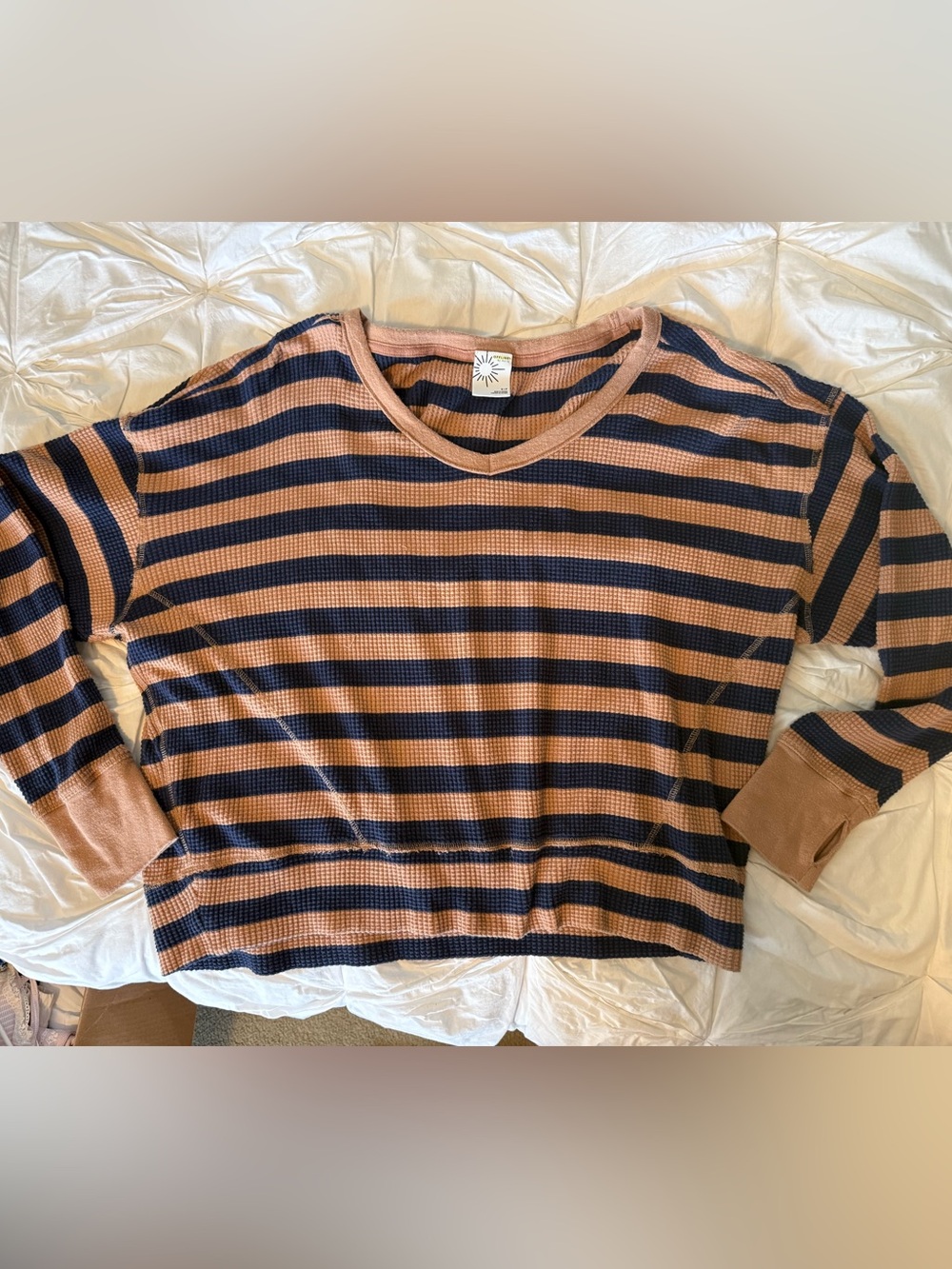 aerie Striped Long Sleeve Top in Navy and Tan